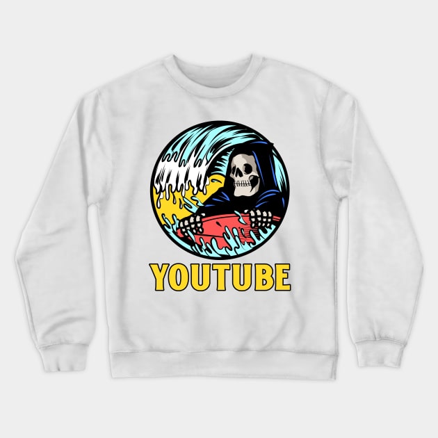 You Tube Surfer Skull Crewneck Sweatshirt by Cementman Clothing